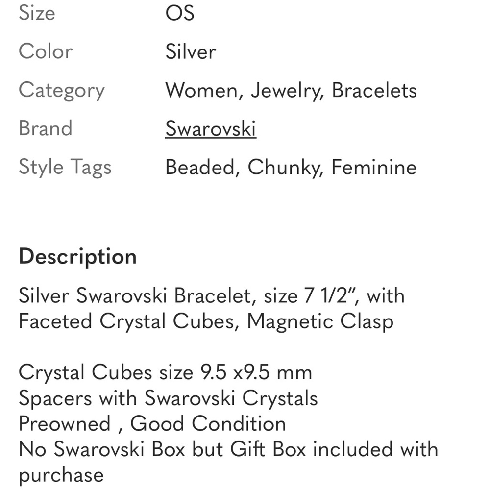 Swarovski Silver 8 in  Bracelet with Clear Crystals cubes - Picture 2 of 8